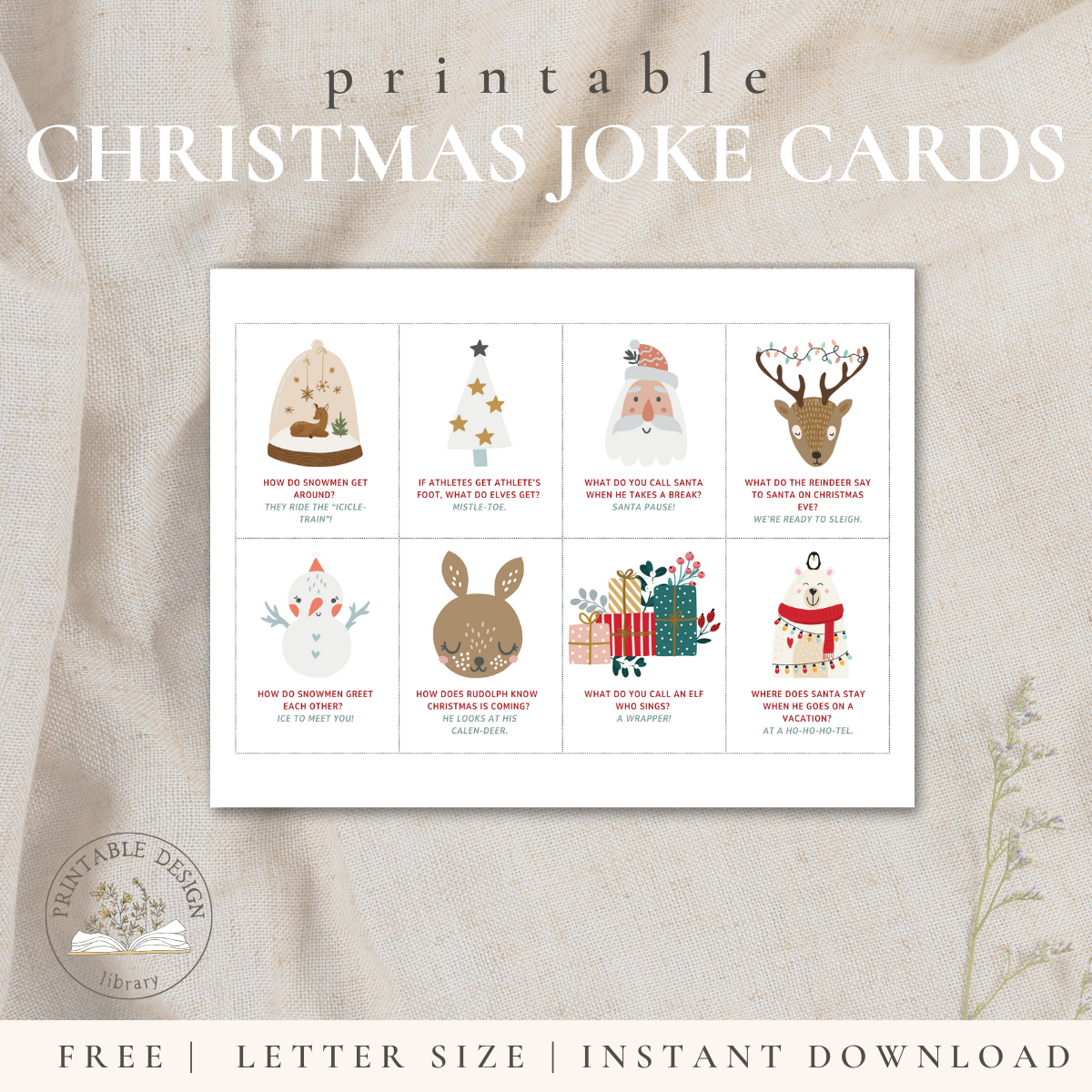 Printable Christmas Jokes for Kids Cards featured