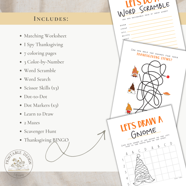 Thanksgiving Gnome Worksheets